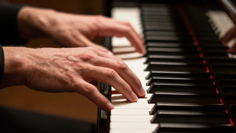 Manos de un pianista tocando con fuerza y delicadeza las teclas de un piano de cola.